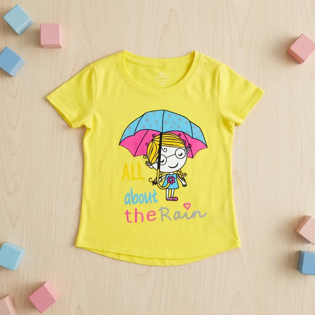 Girls Summer Cotton Short Sleeve TShirt  Yellow
