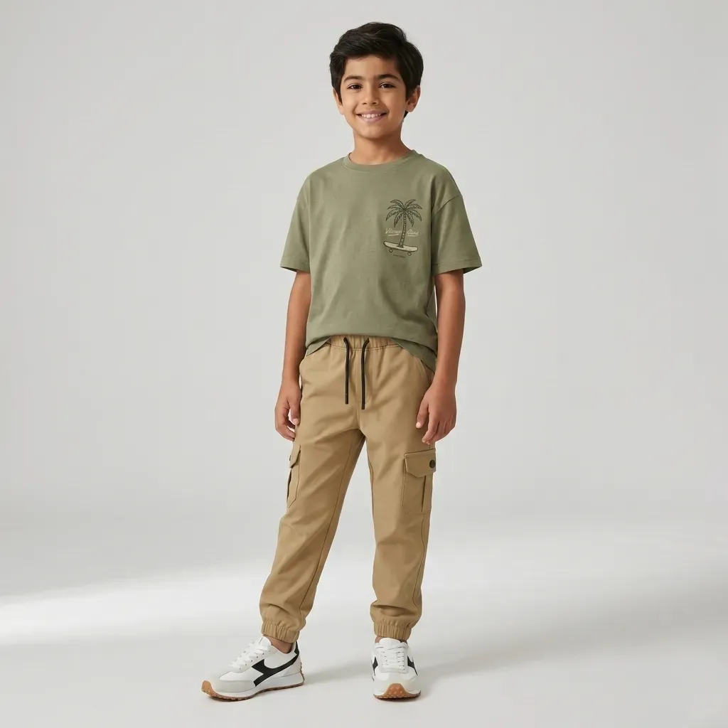 Gabardine pants for Boys baggy design color Coffee