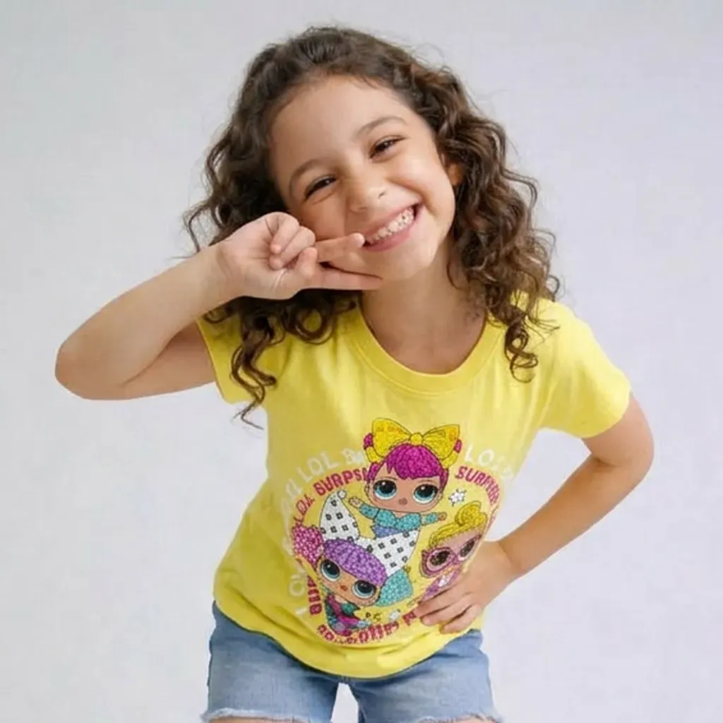 Girl Short Sleeve Cotton T-Shirt  Yellow
