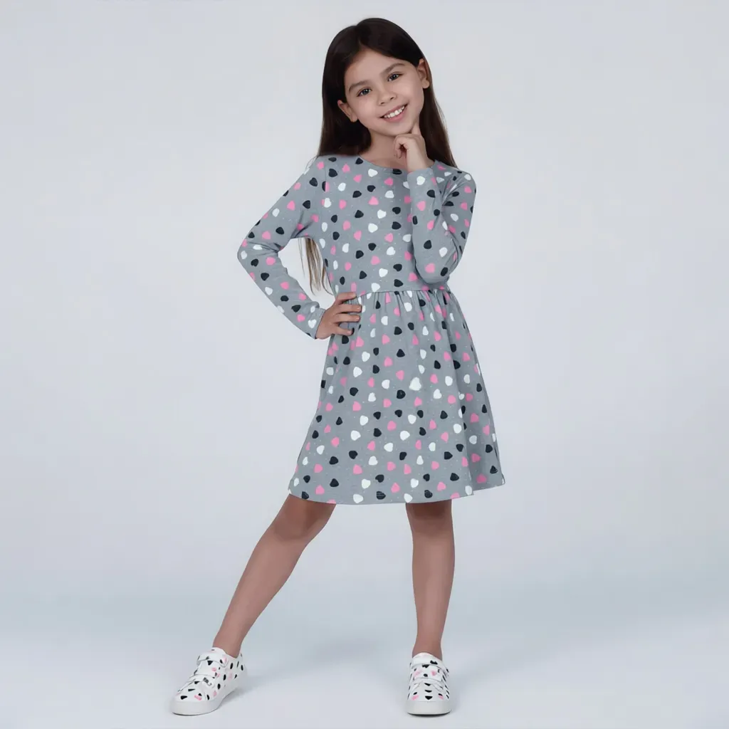 Girls' Long-Sleeve Gray Heart Dress | Fall & Winter