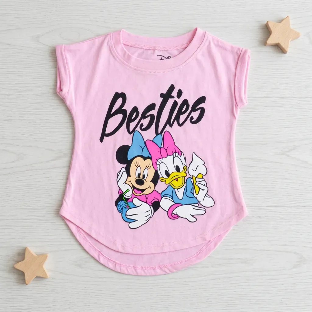 Girl Disney Sleeveless Cotton T-Shirt Oval Cut Pink (Rose)