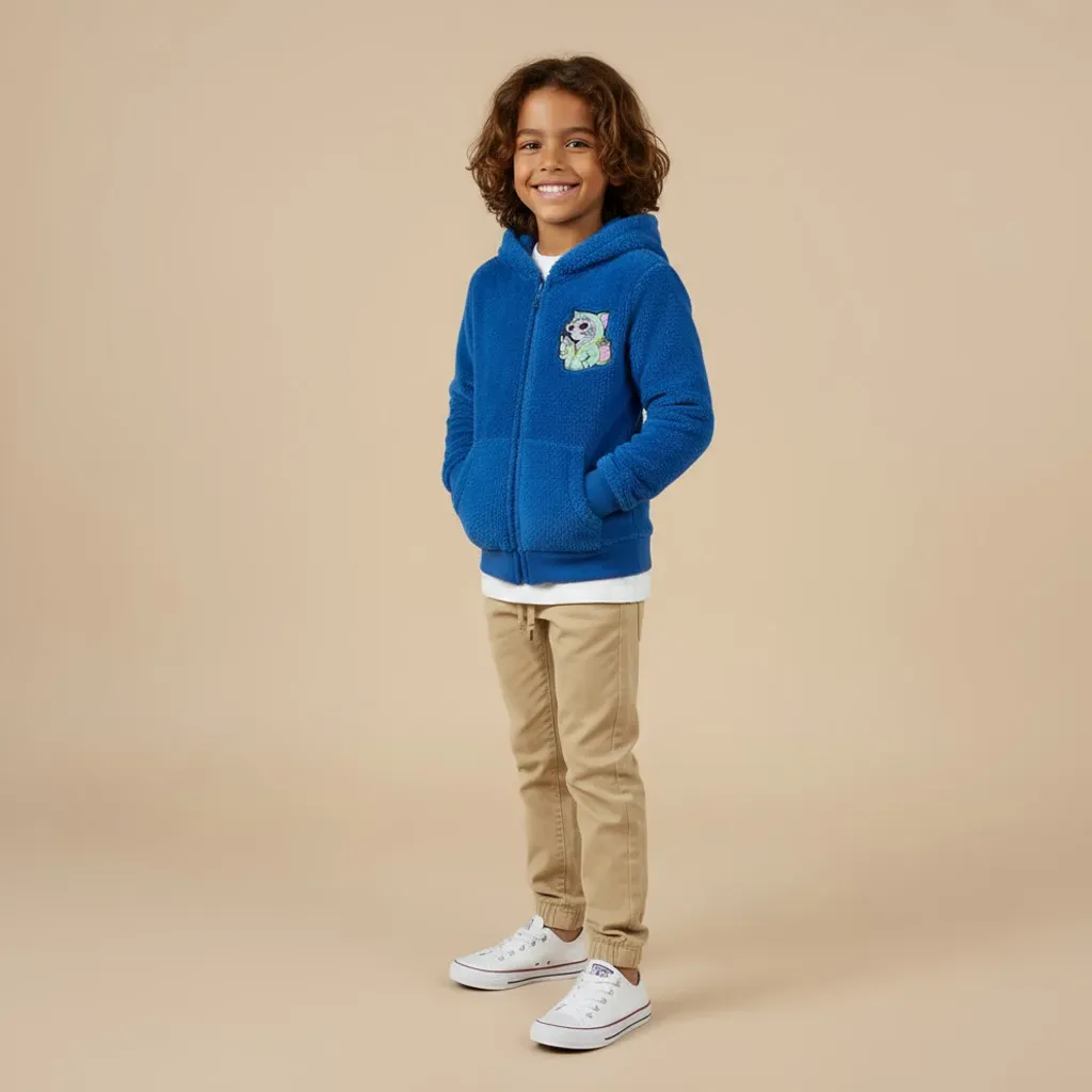 Kids' lightweight zip up hooded fur jacket