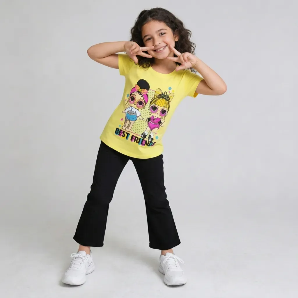 Girls “Best Friends” Summer Cotton T Shirt  Yellow