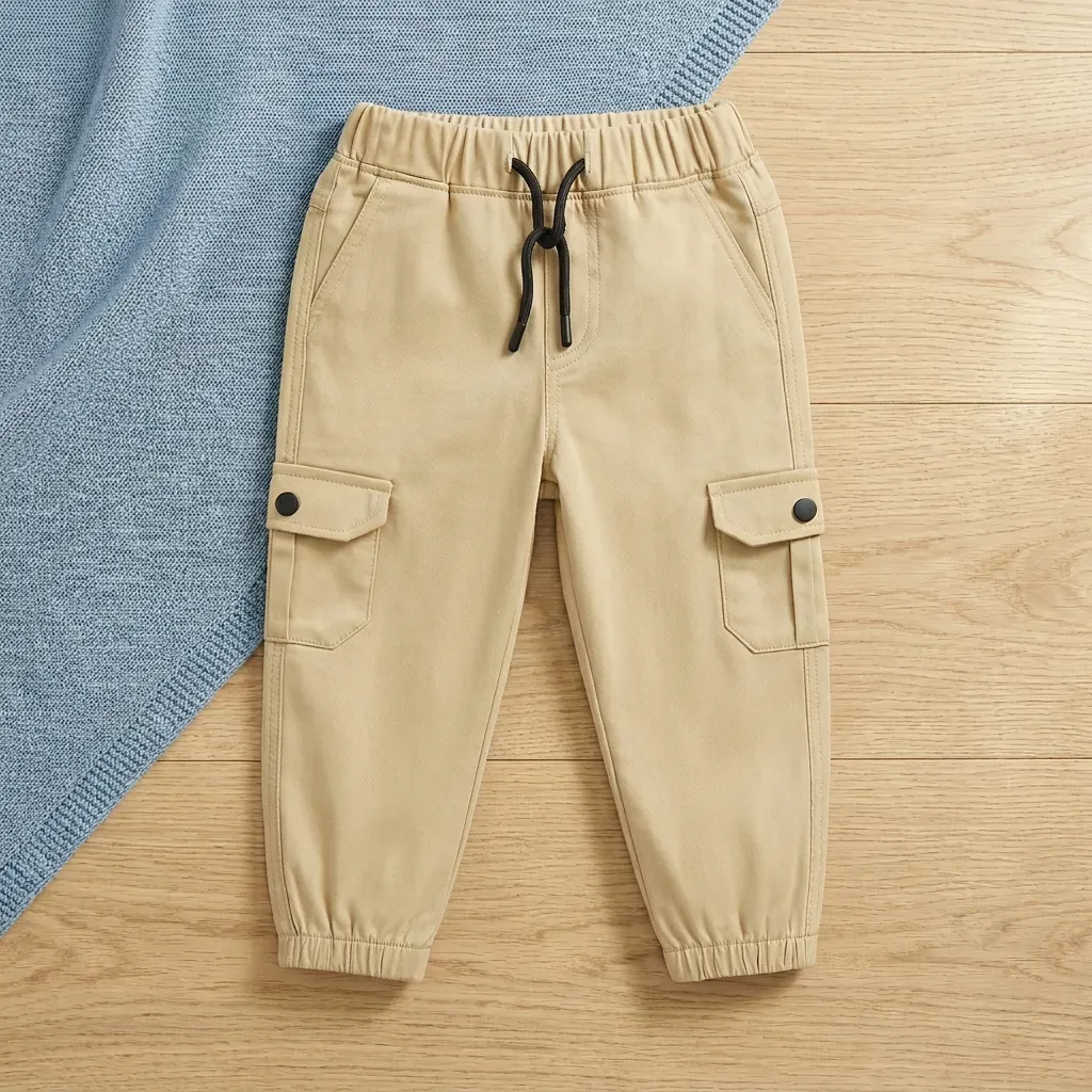 Boys Casual Comfort Pants with Multiple Pockets in Beige