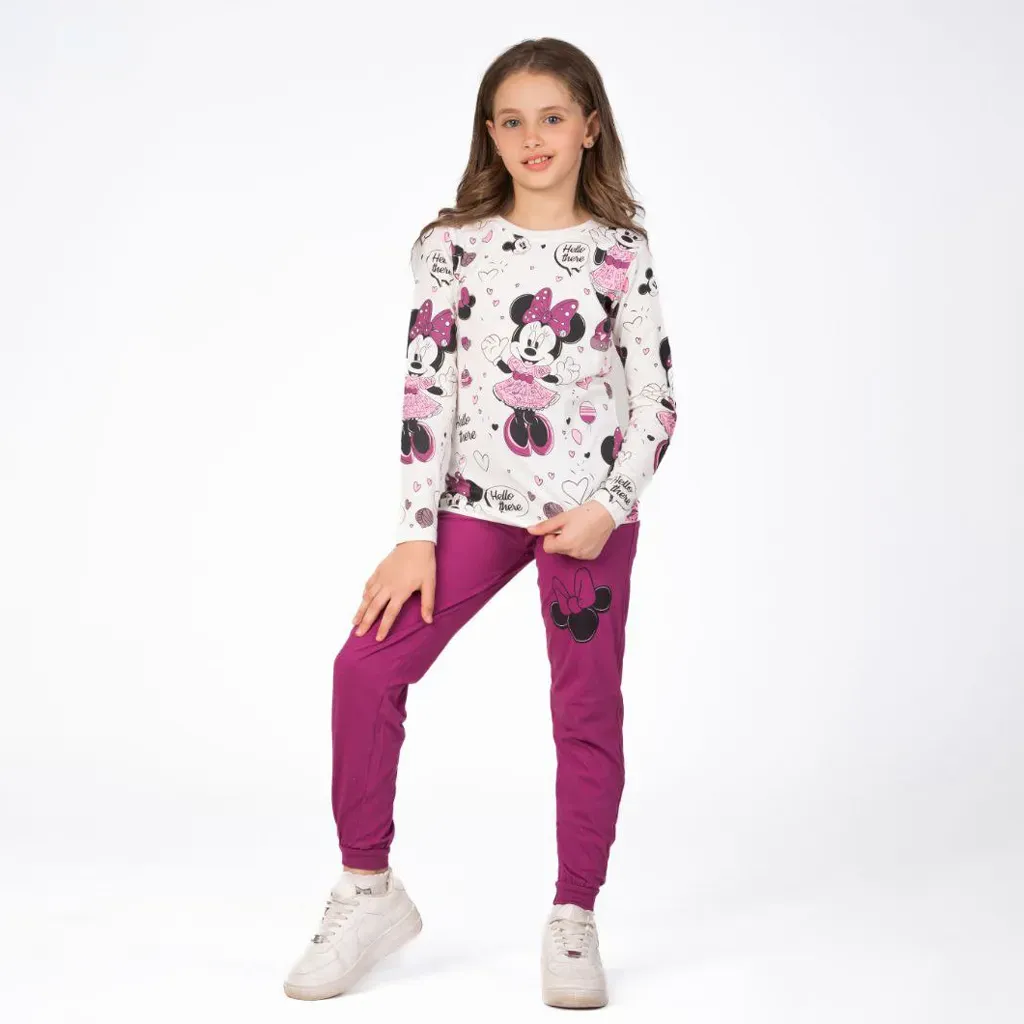 Girls Cotton Autumn Pajama Set with Minnie Mouse Print
