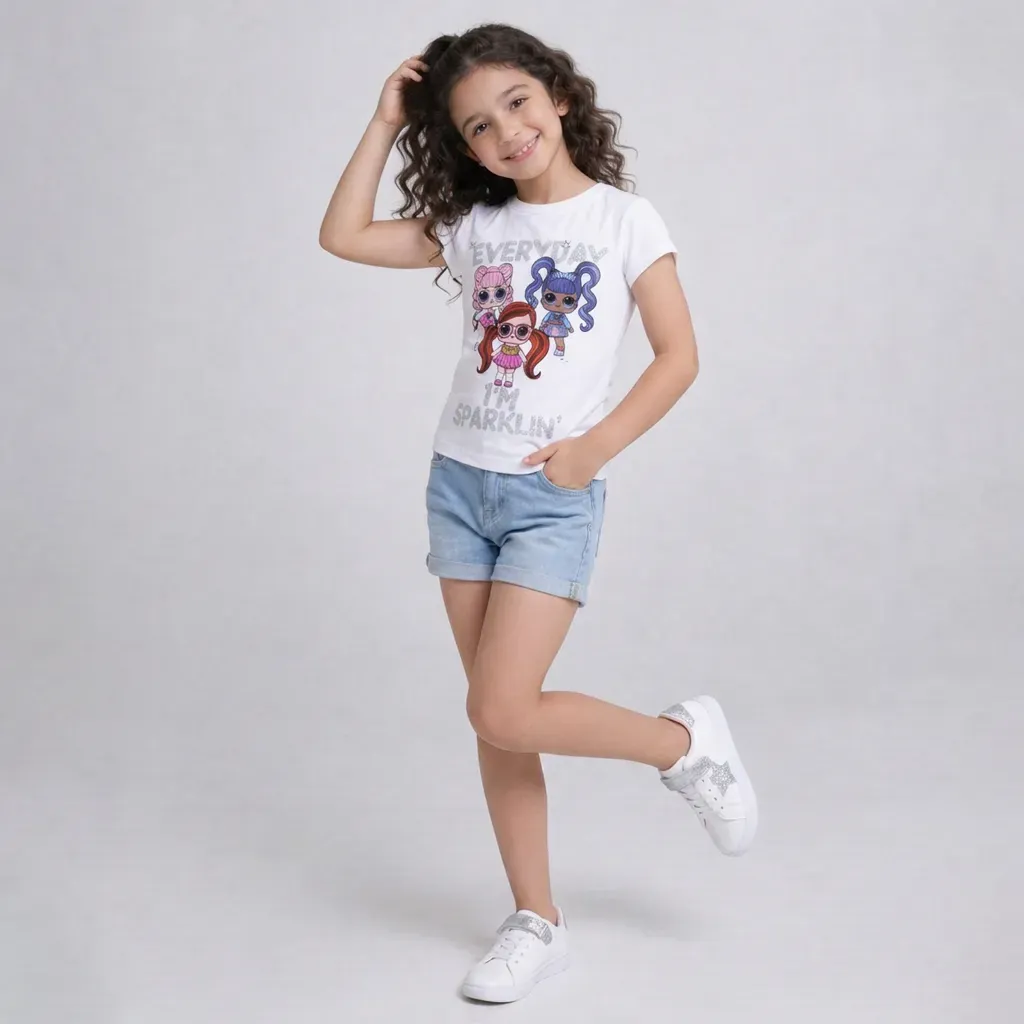 Girl Summer Slim Fit Sparkle White TShirt