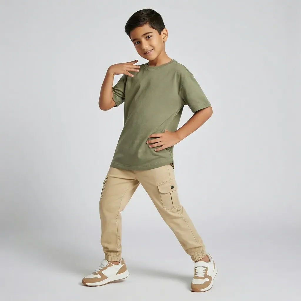 Gabardine pants for Boys baggy design color Beige