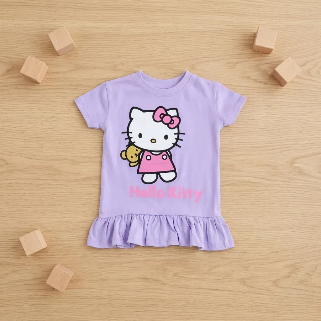 Girls Summer Hello Kitty Purple Cotton T-Shirt - Nebu Kids