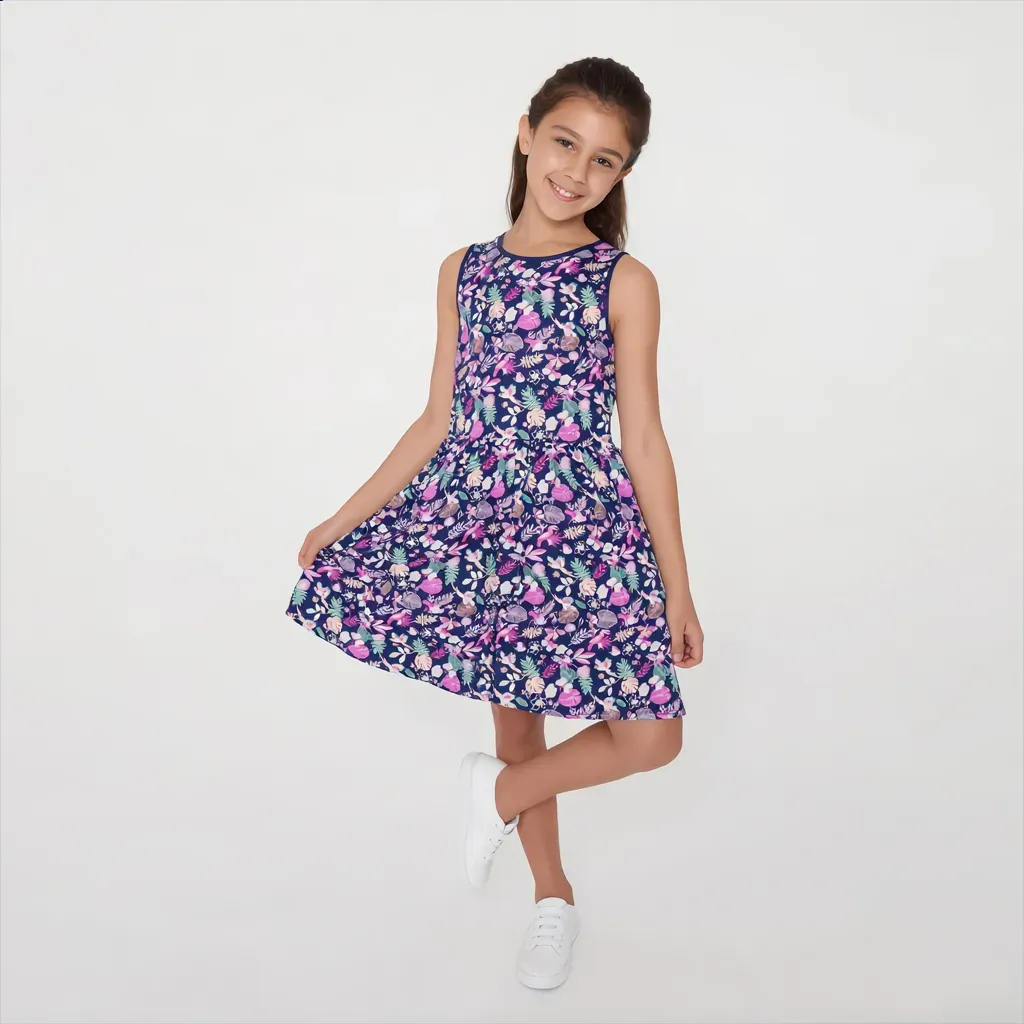 Sleeveless Navy Floral Summer Dress for girl's - Imported