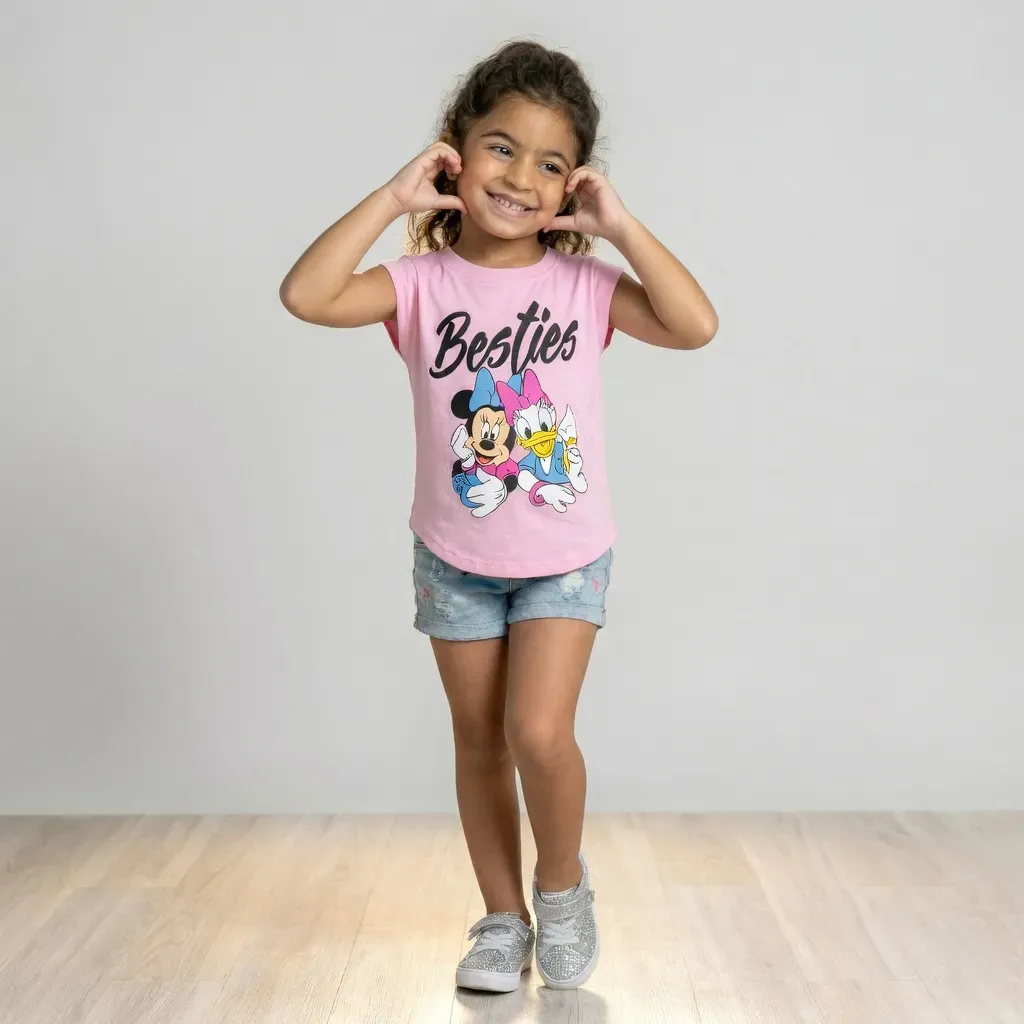 Girl Disney Sleeveless Cotton T-Shirt Oval Cut Pink (Rose)