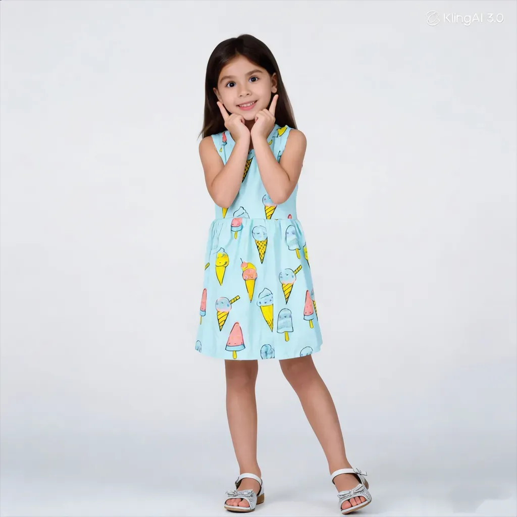 Cotton Dress with Colorful Ice Cream Print | Nebu Kids